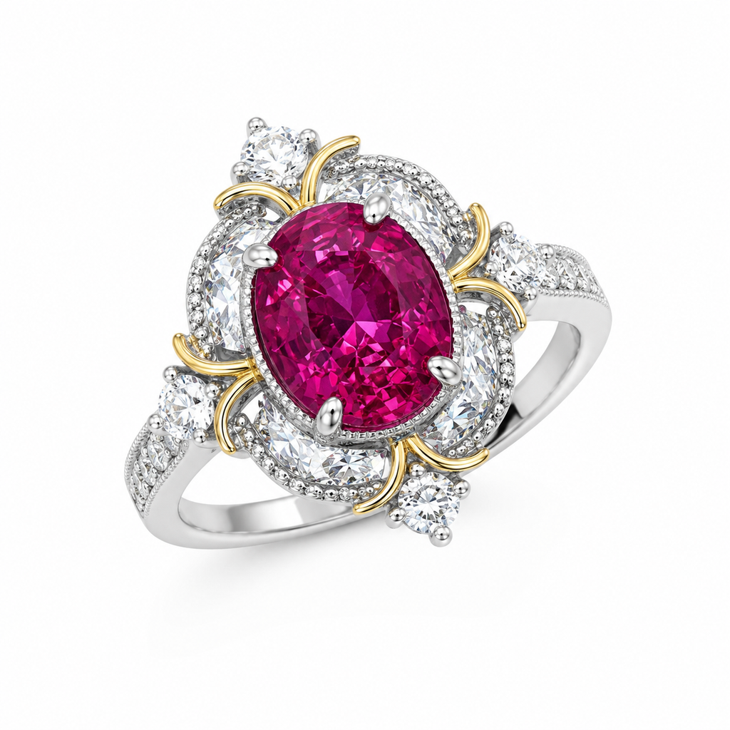 Lab Created Pink Sapphire Statement Ring – Vintage Floral Design