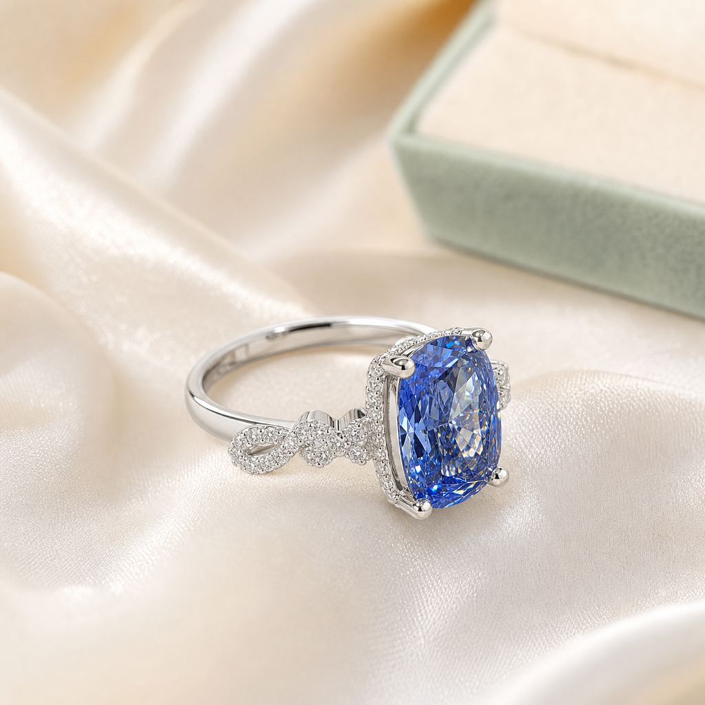 Blue Radiant Cut Statement Ring – Infinity Band