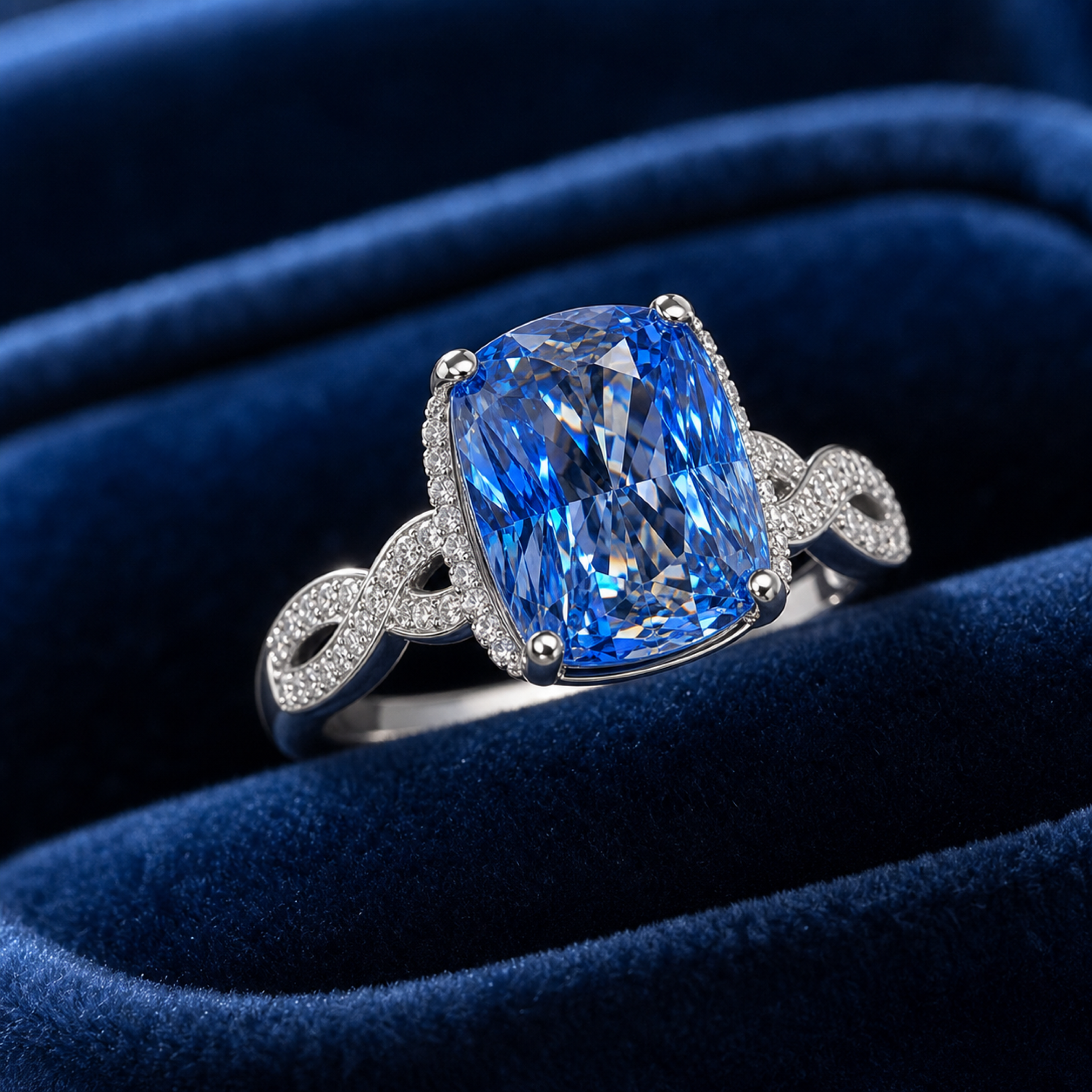 Blue Radiant Cut Statement Ring – Infinity Band