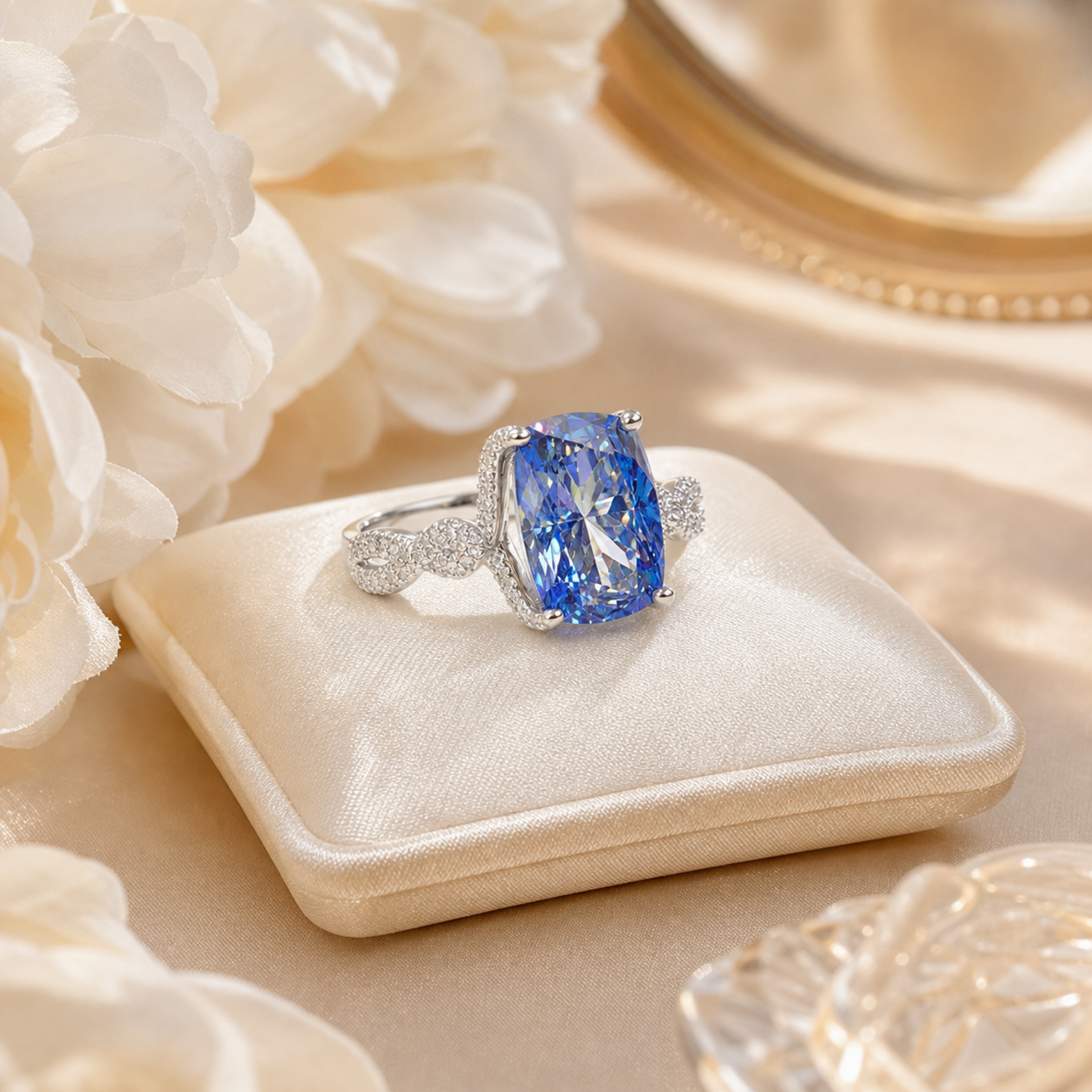 Blue Radiant Cut Statement Ring – Infinity Band