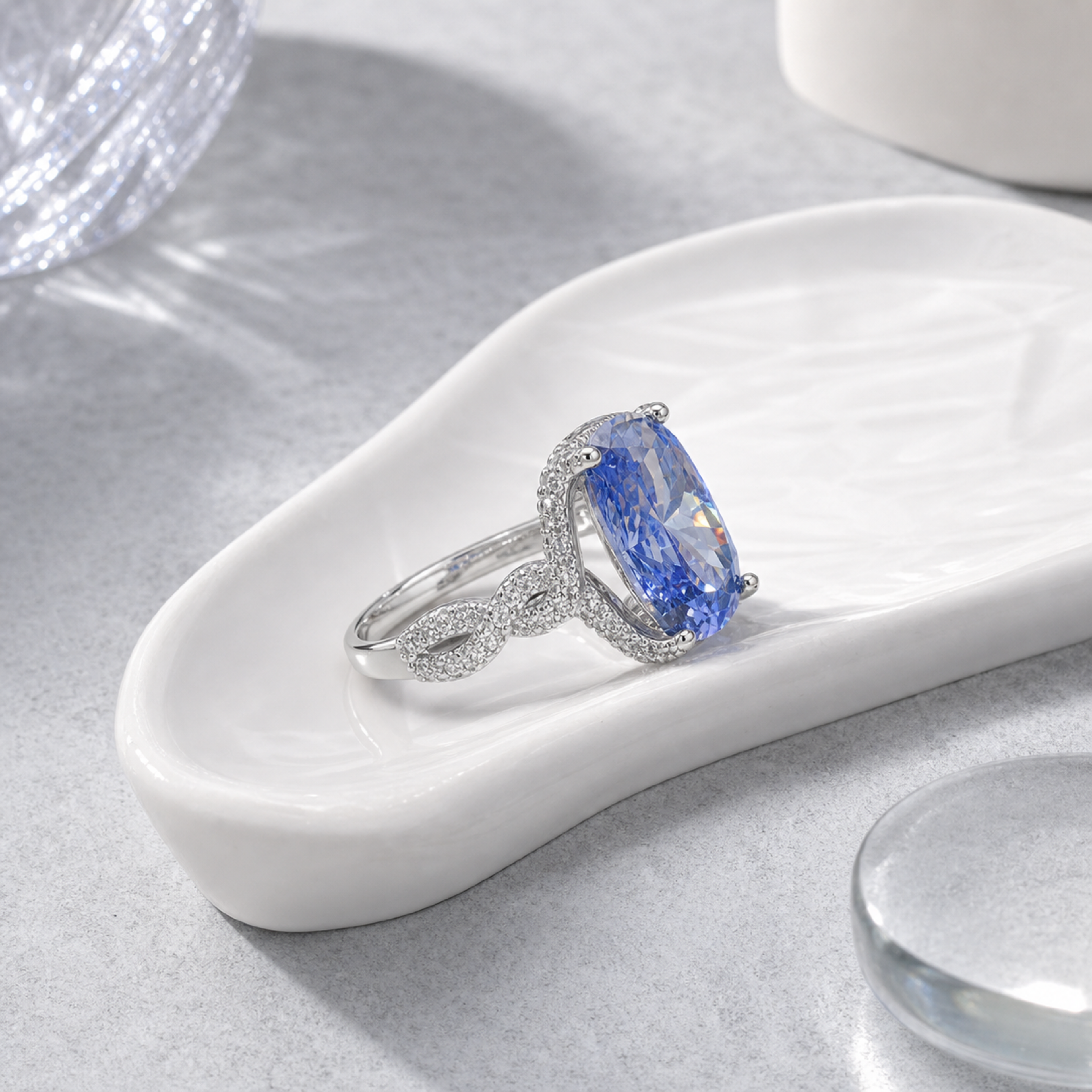 Blue Radiant Cut Statement Ring – Infinity Band