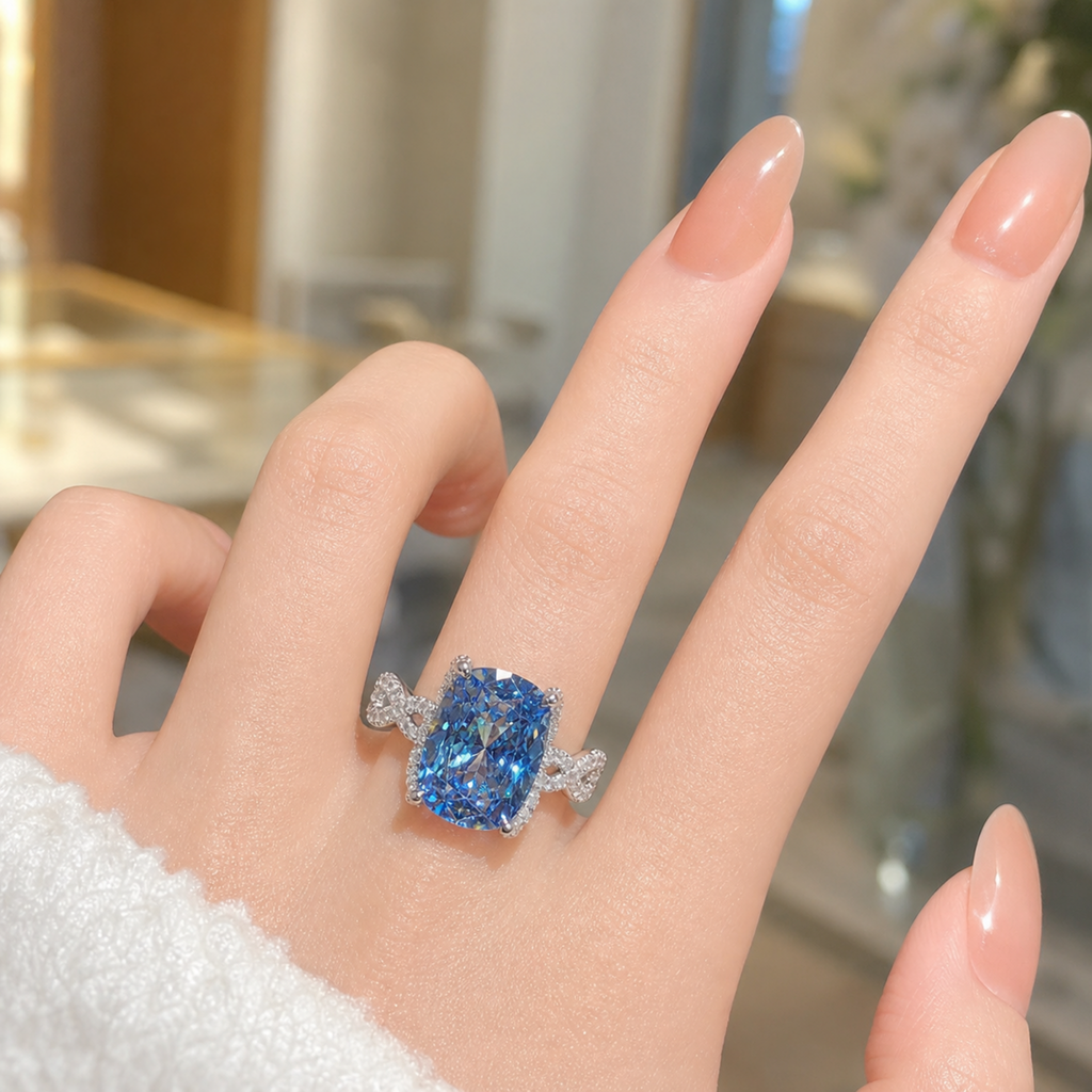 Blue Radiant Cut Statement Ring – Infinity Band