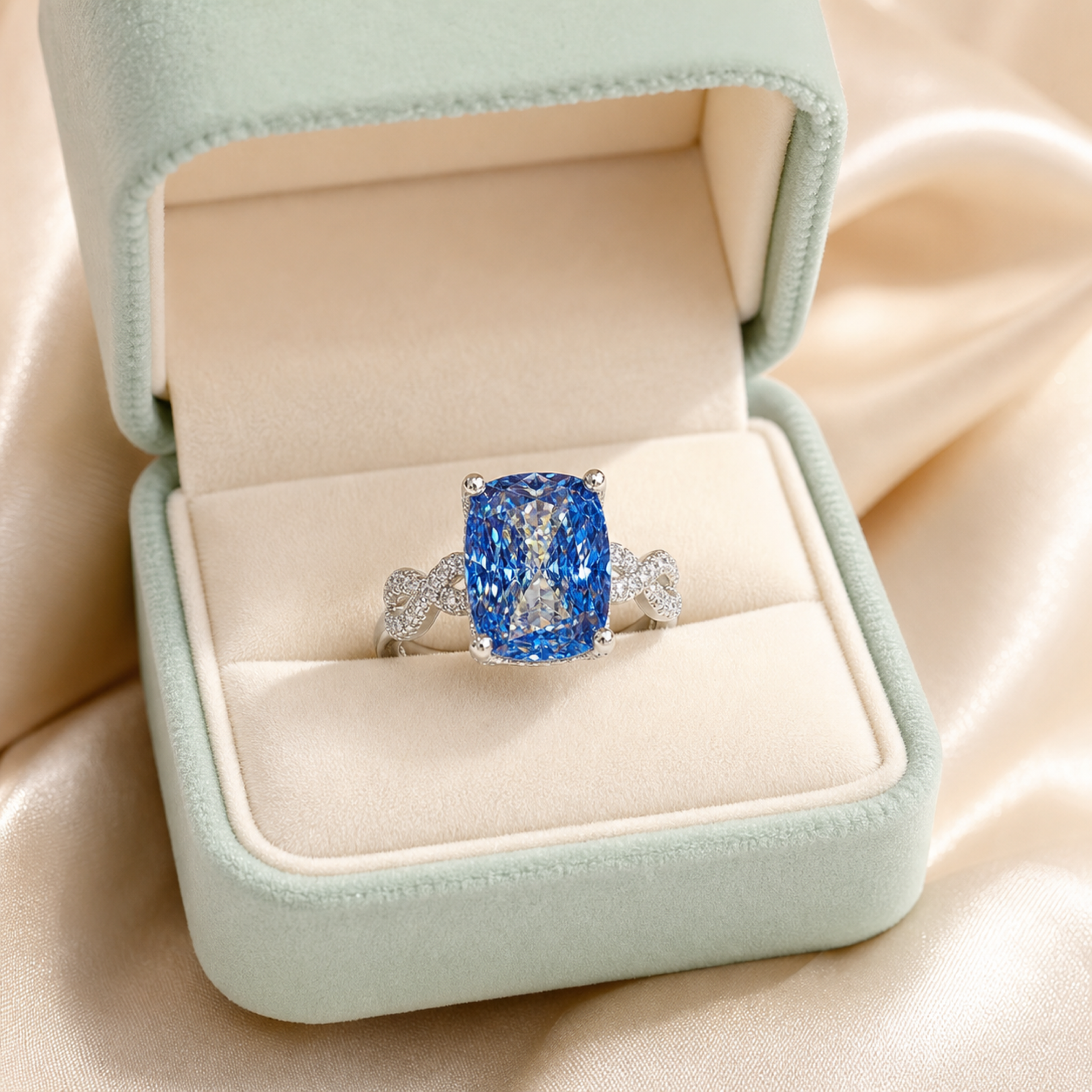 Blue Radiant Cut Statement Ring – Infinity Band
