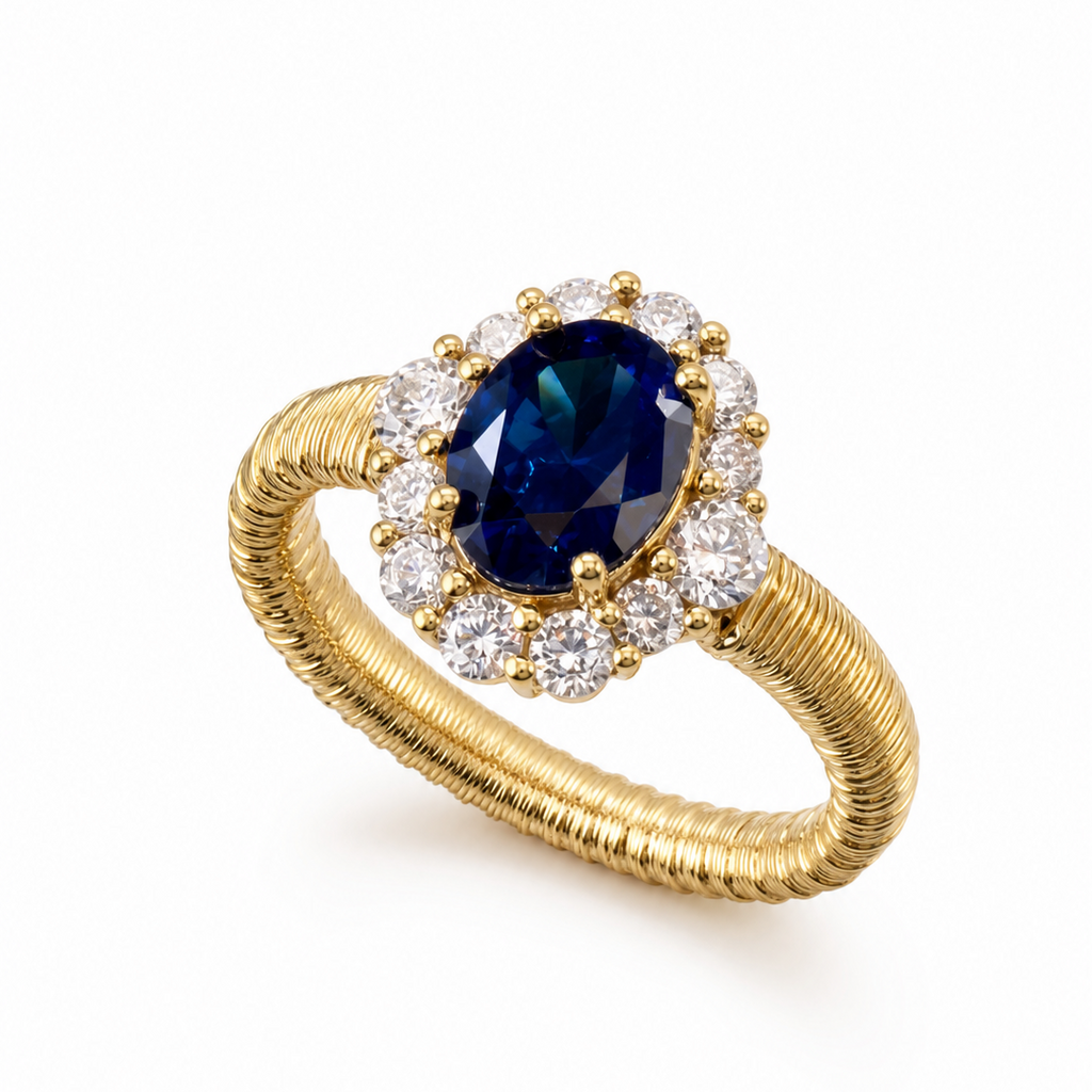 Golden String Blue Sapphire Ring · Italian Detailing