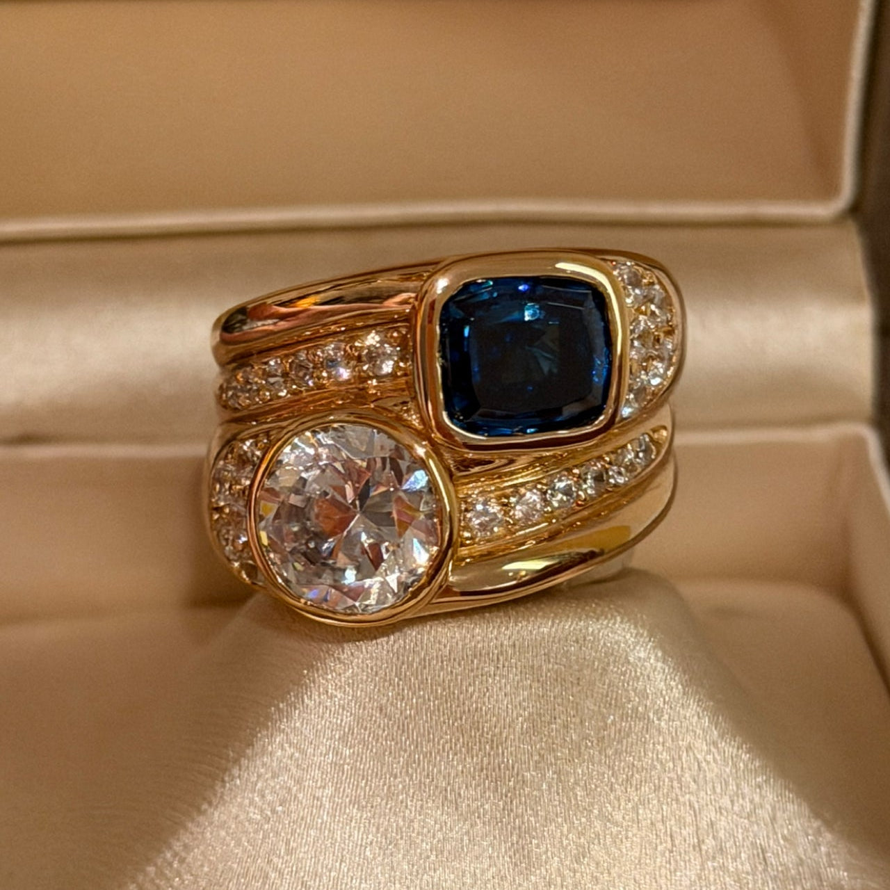 Custom Lab-Grown Blue Sapphire Double-Stone Vintage Ring · 925 Silver
