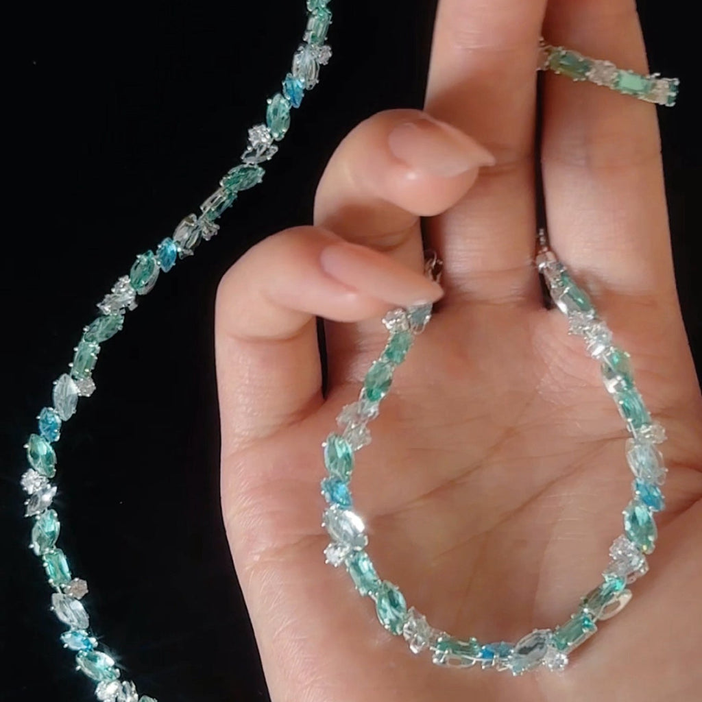 Mint Ocean · High-Sparkle Zircon Set — Necklace, Ring & Bracelet
