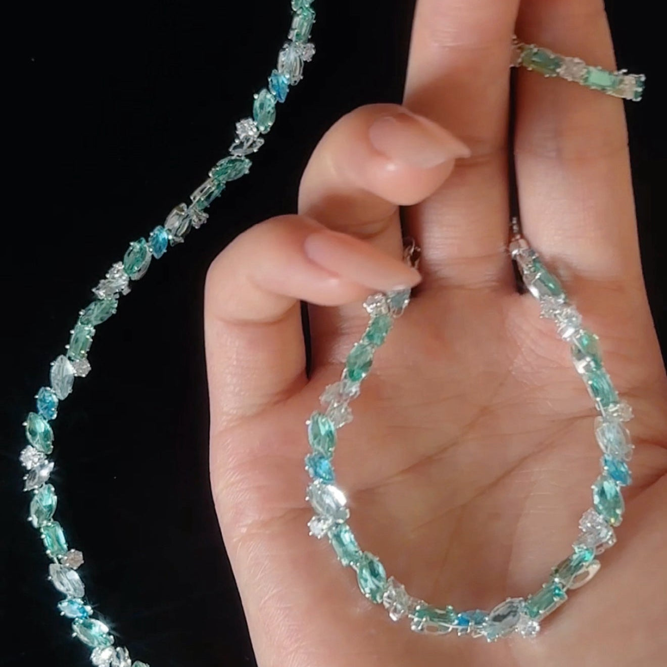 Mint Ocean · High-Sparkle Zircon Set — Necklace, Ring & Bracelet