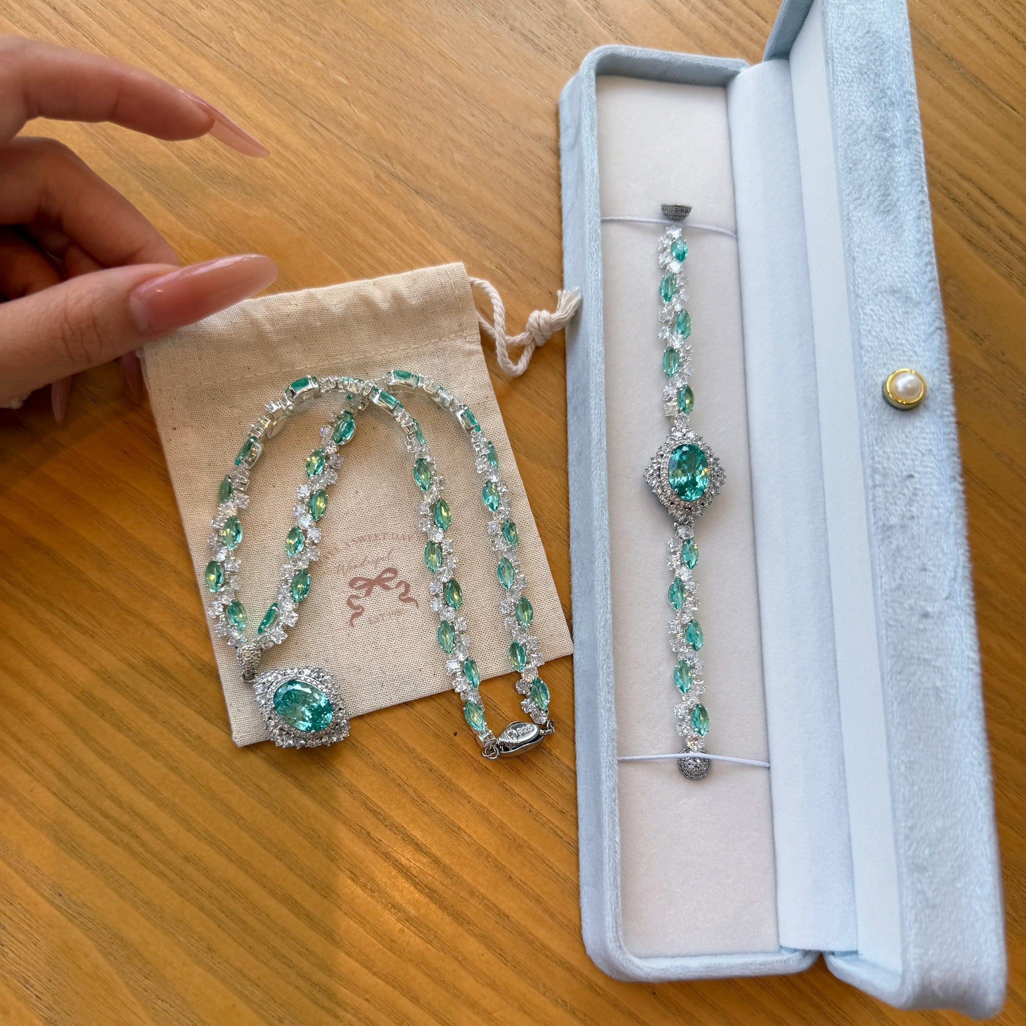Starry Orbit · Original Paraíba High-Carbon Zircon Bracelet & Necklace