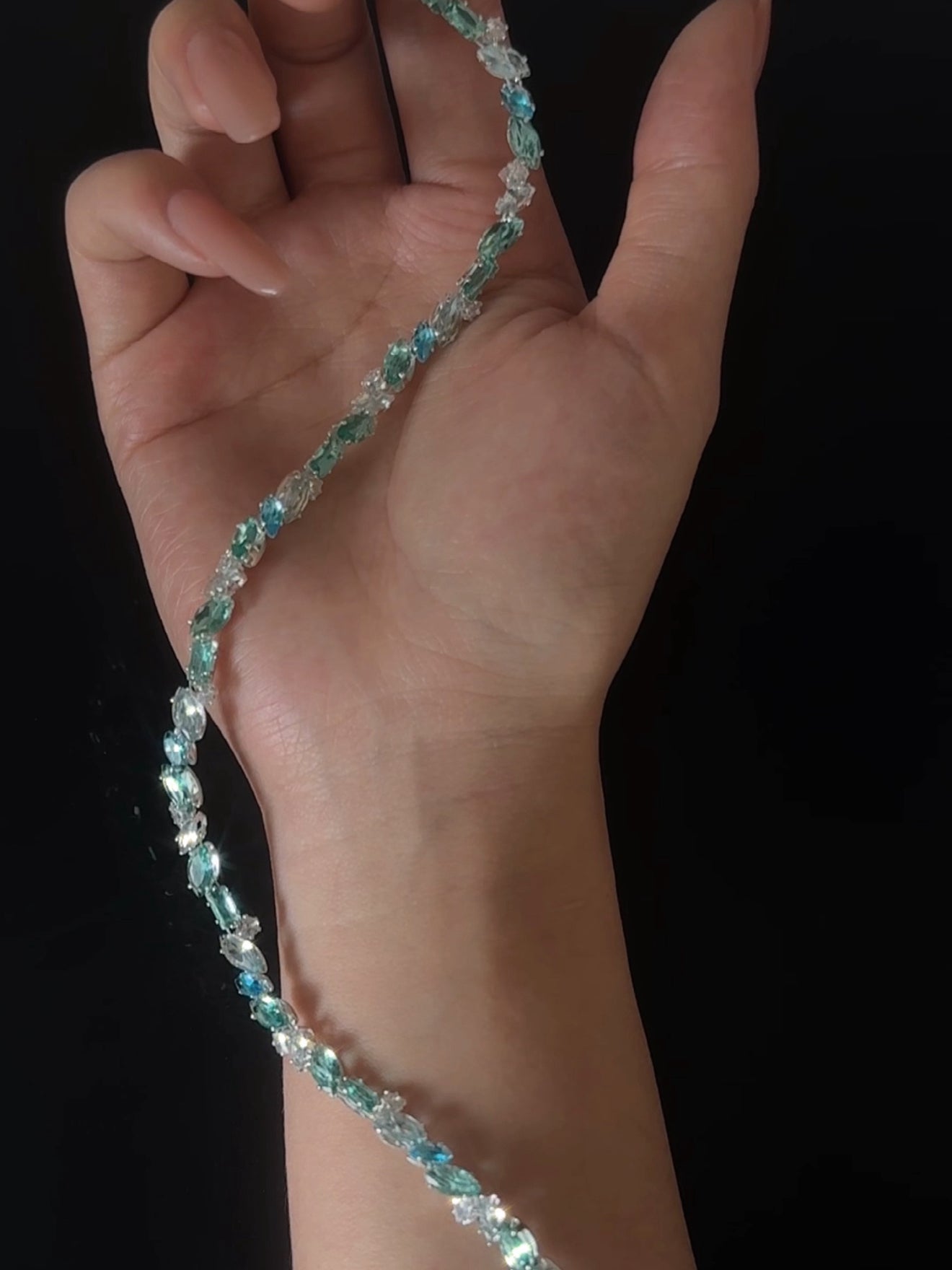 Mint Ocean · High-Sparkle Zircon Set — Necklace, Ring & Bracelet