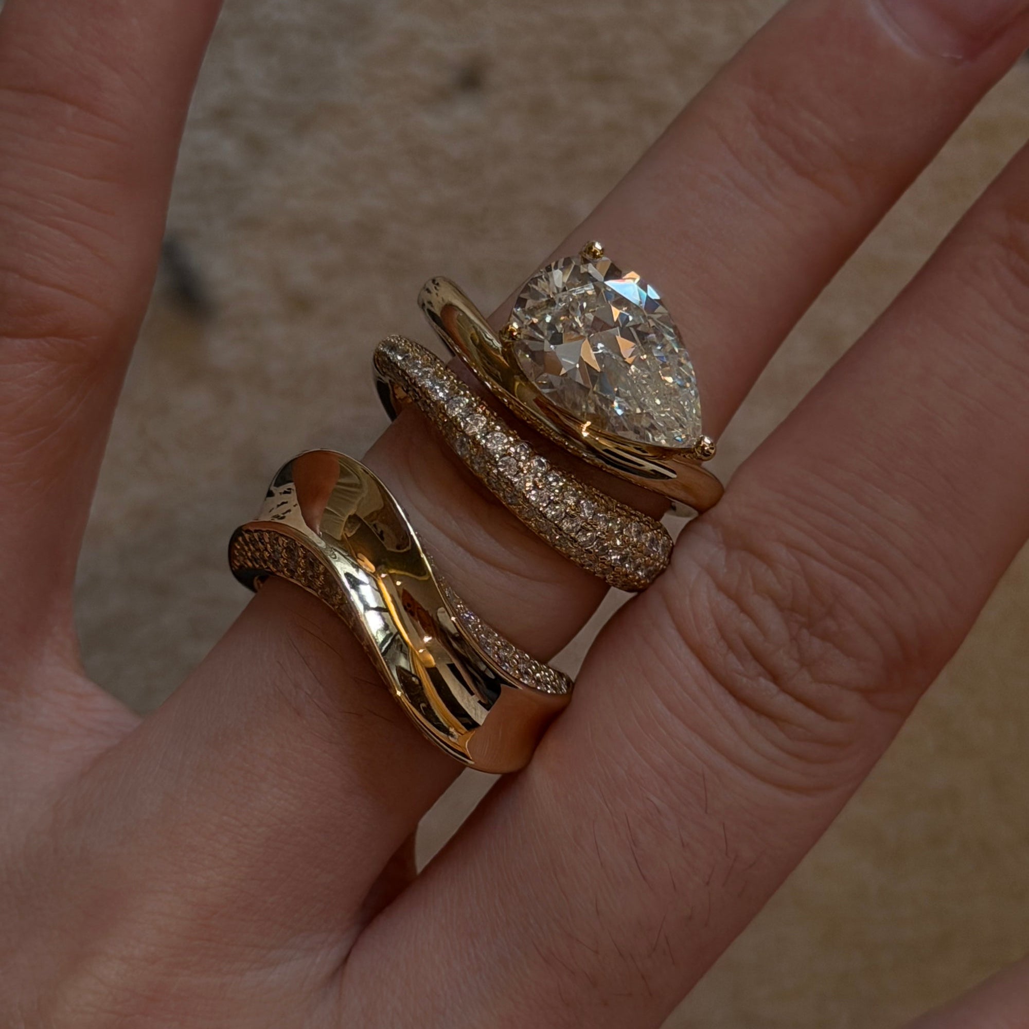 Custom 3-in-1 Stacking Waterdrop Wave Ring · 925 Silver