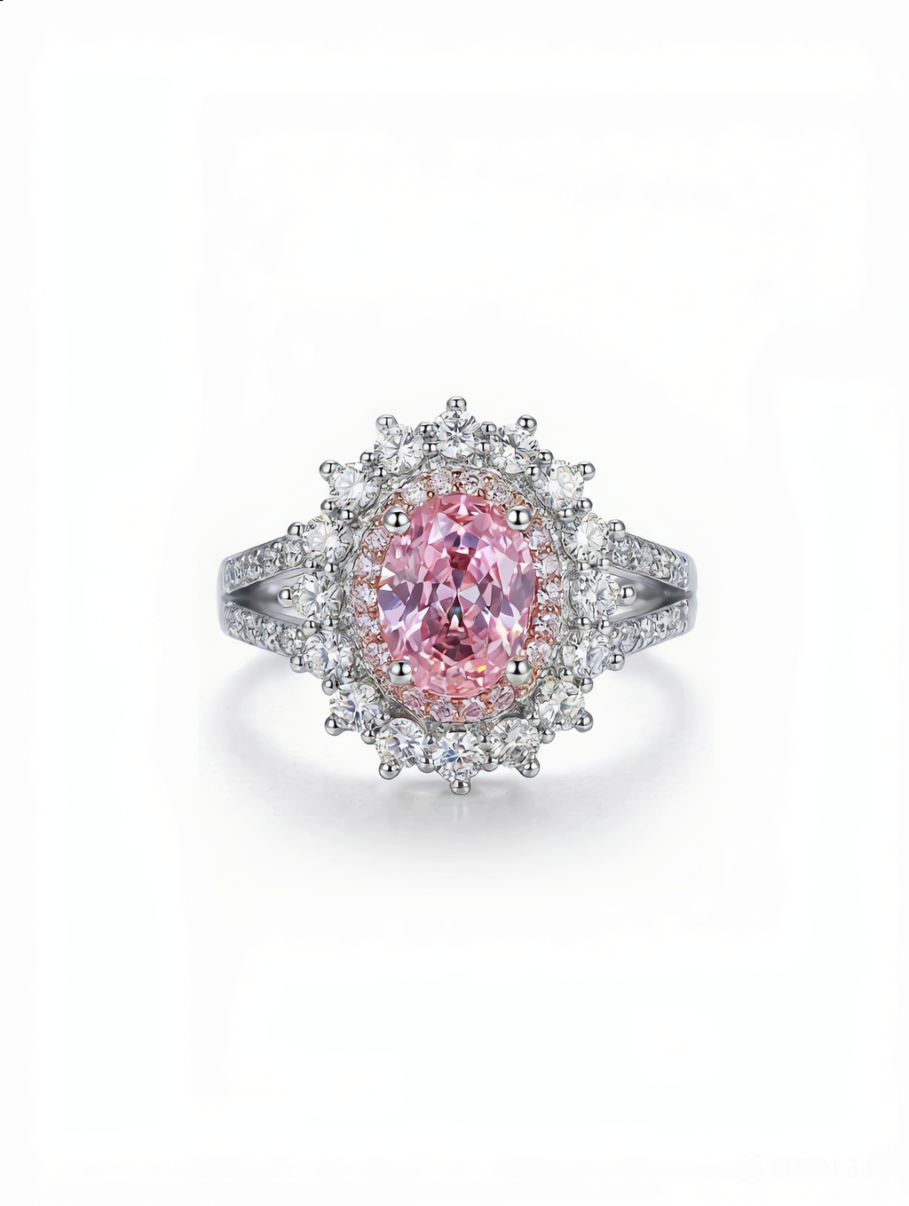 Oval Halo Gemstone Ring – Aquamarine & Pink