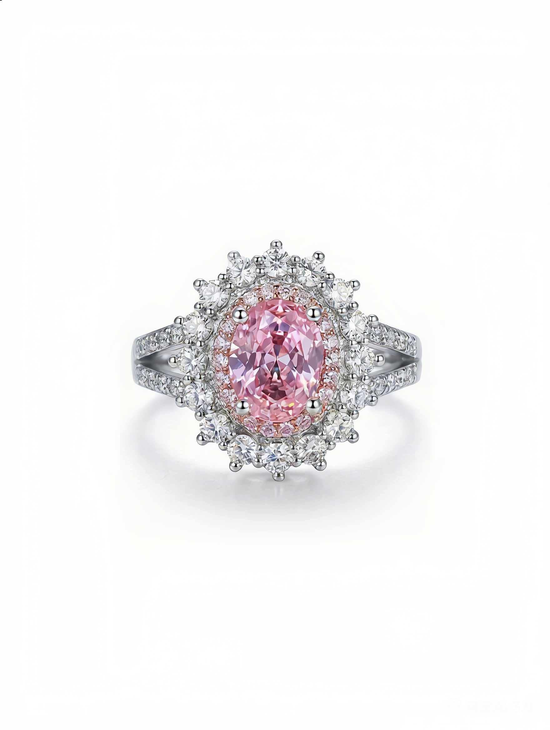 Oval Halo Gemstone Ring – Aquamarine & Pink